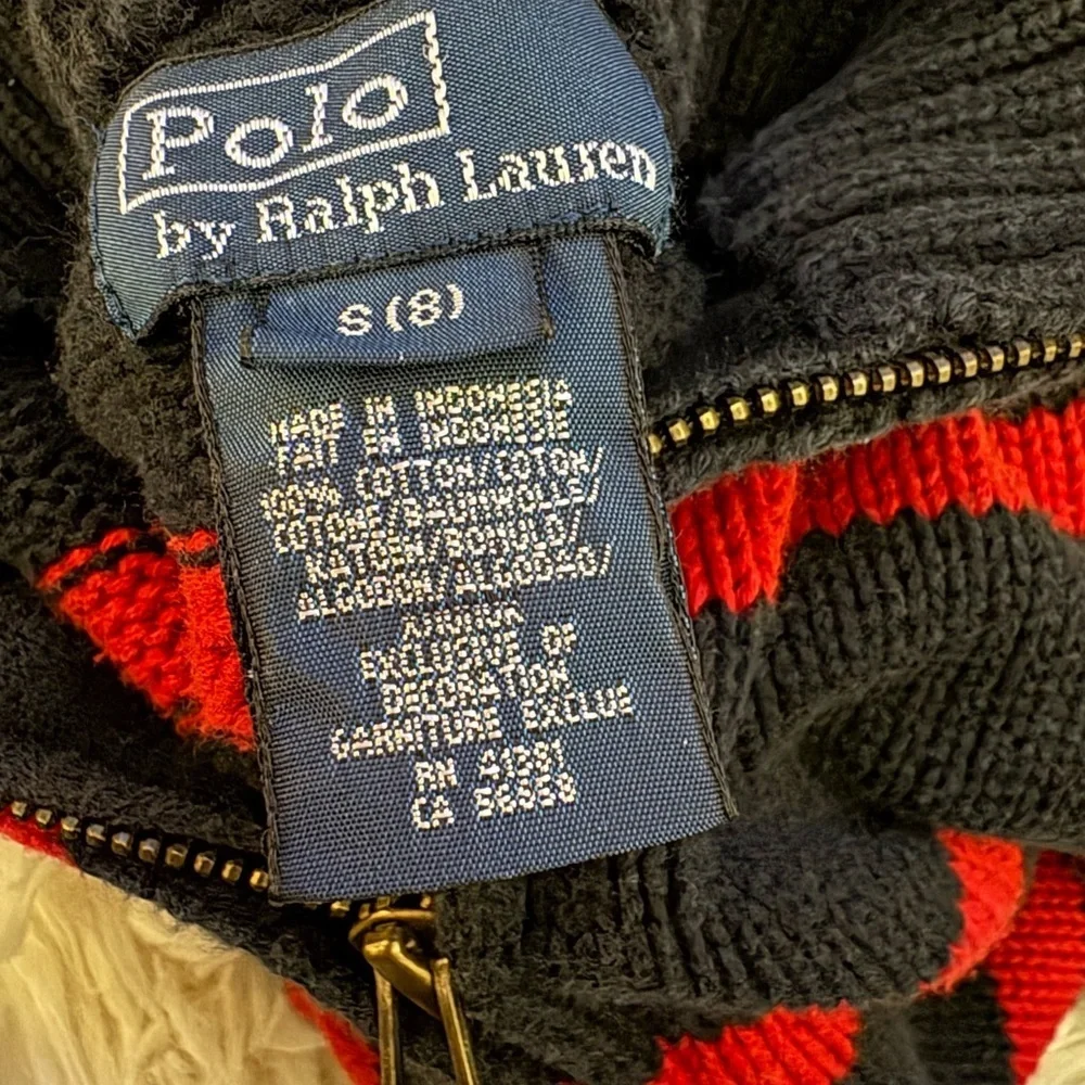 Boys Polo Ralph Lauren Quarter Zip Sweater Knit Black Stripe Sweater Pullover